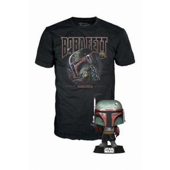 Funko Pop! & Tee (Adult): Disney Star Wars The Mandalorian - Boba Fett Bobble-Head Vinyl Figure and T-Shirt (M)