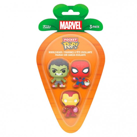 Funko 3-Pack Carrot Pocket Pop!: Marvel (PDQ) Vinyl Figures - Spiderman, Hulk, Iron Man 